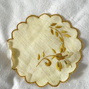 Hand made Floral Embroidered Tablecloth Doily round cotton gold